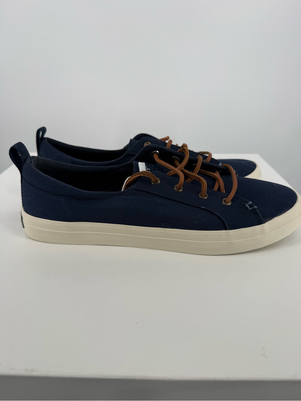 Sperry Navy Canvas Boat Shoes with Tan Laces